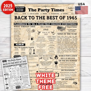 60th Birthday Newspaper Sign Back in 1965, 60th Birthday Gift for Men/Women, Born in 1965 Sign , 60th Birthday Decorations, Gift for Him/Her