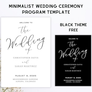 Minimalist Wedding Program Template, Modern Order of Service, Catholic Ceremony,Editable Program,order of events,minimalist program,Instant