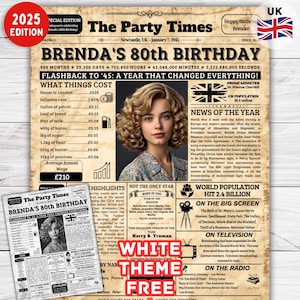 Powrót do 1945 r. Plakat UK, 80. prezent urodzinowy dla mężczyzn/kobiet, 80. plakat gazety urodzinowej | Powrót do 1945 r. Fakty UK| Dekoracje na 80. urodziny