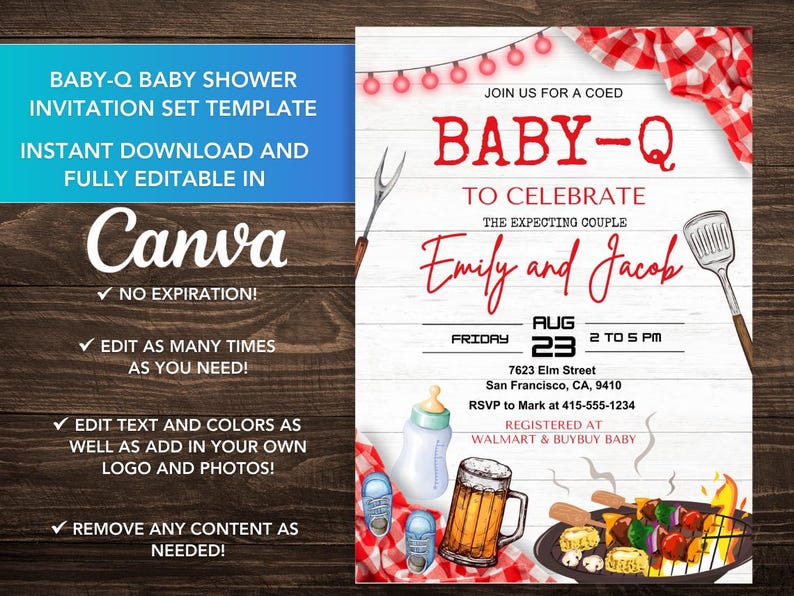 Unisex Baby-Q Invite, Ranch-Babyparty-Einladungs-Set, Unisex Backyard Baby Sprinkle, BBQ-Party Template Pack, Er oder Sie-Vorlage, 02 Bild 7