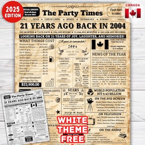 Enseigne Canada en 2004, Cadeau 21e anniversaire pour elle/lui, Plaque de journal 21e anniversaire, Né en 2004, 21 ans, Décoration 21e anniversaire