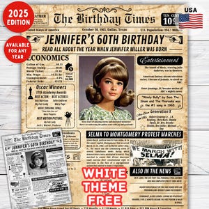 Personalized 60th Birthday Newspaper Poster Back in 1965 , 60th Birthday Gift, 60th Birthday Decorations, Gifts for Men/Women 1965 Birthday
