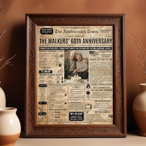 60th Wedding Anniversary Gift for Parents,1966 Diamond Anniversary Gift ,Back in 1966 Newspaper Sign, Diamond Anniversary Gift for Parents image 4