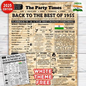 1955 INDIEN, 70 Geburtstag Zeitung Schild Druck, Geschenke zum 70 Geburtstag, geboren 1955 Geburtstag Poster vor 70 Jahre zurück im Jahr 1955, indische Fakten