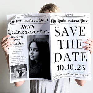 Editable Quinceañera Save the Date Newspaper Template | Newspaper Sweet 15 Announcement |Quince Photoshoot Invitation | Quinceañera Invite