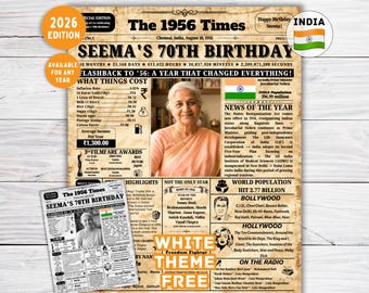1956 India Newspaper Poster, 70th Birthday Gift