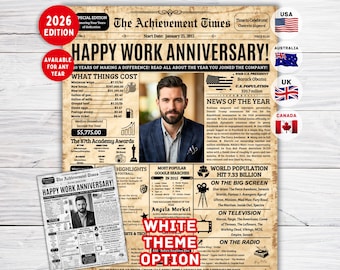 Work Anniversary Gift , Gift for Employees , 10 Year Work Gift, 25 Year Newspaper Poster, Employee Anniversary Gift