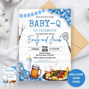 Baby-Q Baby Shower Invitation , BBQ Baby Sprinkle Invitation Template – Printable Backyard Baby Shower Invite, Unisex Baby BBQ Party Evite