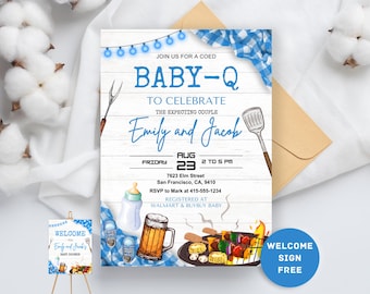 Baby-Q Babypartyeinladung, Einladungsvorlage für Babypartyeinladung - druckbare Babypartyeinladung zum selbst ausdrucken