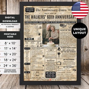 60th Wedding Anniversary Gift for Parents,1966 Diamond Anniversary Gift ,Back in 1966 Newspaper Sign, Diamond Anniversary Gift for Parents image 6