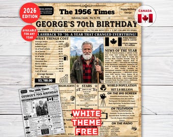 Back in 1956 Poster Canada , 70th Birthday Newspaper Poster, 70th Birthday Gifts , Born in 1956 Birthday Poster