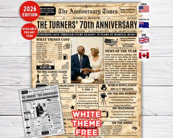 70th Wedding Anniversary Gift for Grand Parents, Back in 1956 jubilee Anniversary Gift , Back in 1956 Newspaper, 1956, 70th anniversary