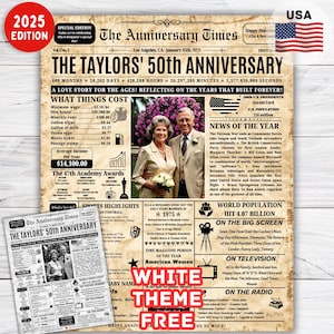 50th Anniversary Gift for Parents , Back in 1975 Newspaper Poster , 50th Golden Wedding Anniversary Gift ,50 Years Parents Anniversary Gift