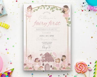 Fairy First Birthday Invitation, Fairy Invitation, Girls First Birthday Fairy Invitation, 1st Birthday Girl, Fairy Party Invitation template