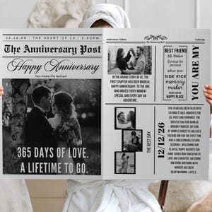 Hochzeitstag Zeitungsvorlage | Erster Jahrestag Geschenk für Paare, einjähriges Hochzeitsjubiläumsprogramm, erster Jahrestag