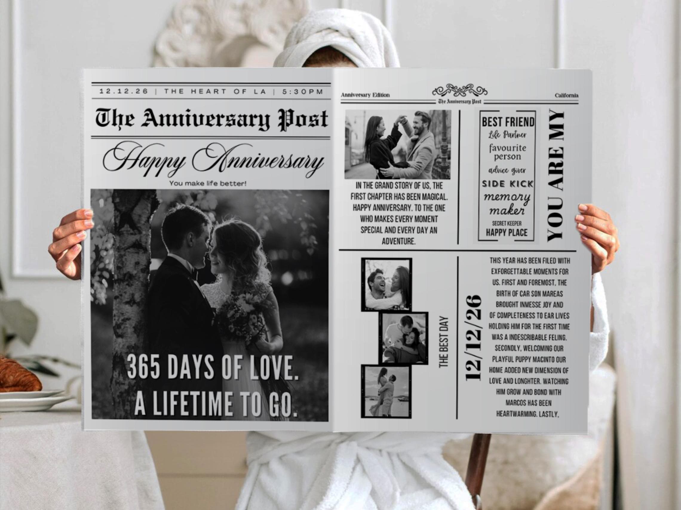 1st Wedding  Anniversary Newspaper Template | First Anniversary Gift for Couples, One Year Wedding Anniversary Program , First Anniversary