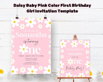 Daisy 1st Birthday Invitation, First Birthday Girl Invitation, Retro Daisy Invitation, Boho Birthday Invite Template, Daisy Birthday Party