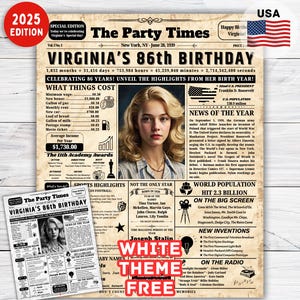 86th Birthday Gift, 86th Birthday Sign Newspaper Poster, Back in 1939 Poster, 86th Gift for Men/Woman, 1939 Highlights , Born in 1939 Poster