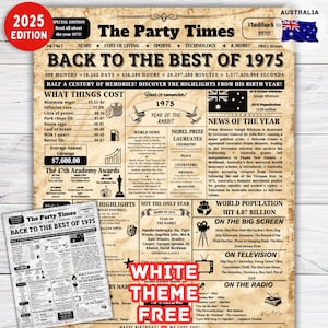 Back in 1975 Australia , 50th Birthday Newspaper Sign ,50th Birthday Gift for Men/Women ,Back in 1975 Birthday Poster, 50th Anniversary Sign