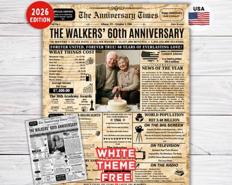 60th Wedding Anniversary Gift for Mom & Dad : Diamond Anniversary Gift ,60th Anniversary Back in 1966 Newspaper Poster , Anniversary Gift