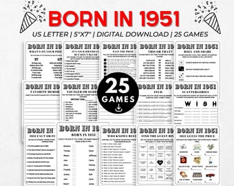 Paquete de juegos para la fiesta del 75.º cumpleaños / Juegos para nacidos en 1951 / Juegos para el 75.º cumpleaños en familia, juegos de cumpleaños de 1951