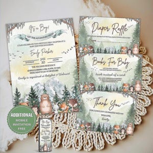 Let the Adventure Begin Woodland Baby Shower Invitation Bundle | Boy Adventure Baby Shower, Woodland Adventure Invite , Woodland Baby Shower