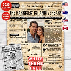 Regalo del primer aniversario para parejas, póster de periódico de 2024, primer aniversario de bodas para el esposo, póster de periódico del primer aniversario