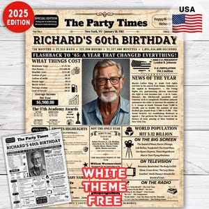 Zeitungsposter zum 60.Geburtstag 1965, Geschenk zum 60.Geburtstag für Sie und Ihn, Dekoration zum 60