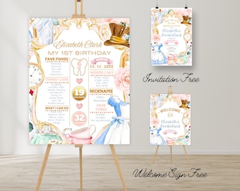 Alice in Wonderland Milestone Board,Alice in onderland Outdoor Invitation,Alice invite onederland Chalkboard,invite tea party princess ,