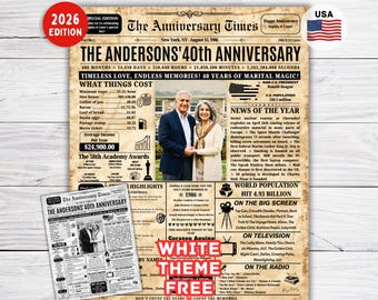 40th Anniversary Gift for Parents Back in 1986 Ruby Anniversary Gift , Newspaper Poster, 40th Wedding Anniversary Gift, Ruby Anniversary