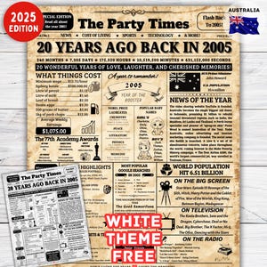 2005 Austrália, presente de 20º aniversário, placa de jornal de 20º aniversário em 2005, presente de 20º aniversário para menina/menino, 20 anos atrás Nascido em 2005