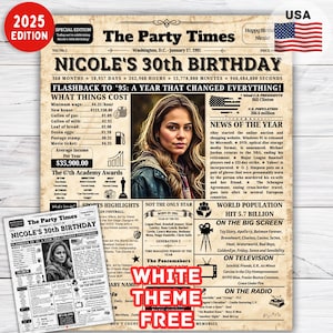 Affiche de journal du 30e anniversaire en 1995, cadeau de 30e anniversaire pour lui/elle, décorations de 30e anniversaire, cadeau de 30e anniversaire pour petit ami