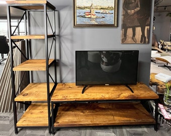 tv stand, tv console, wood tv stand, rustic Log TV Stand For Living Room Rustic Furniture Tv Stand Shelving Live Edge, wood tv console, wood
