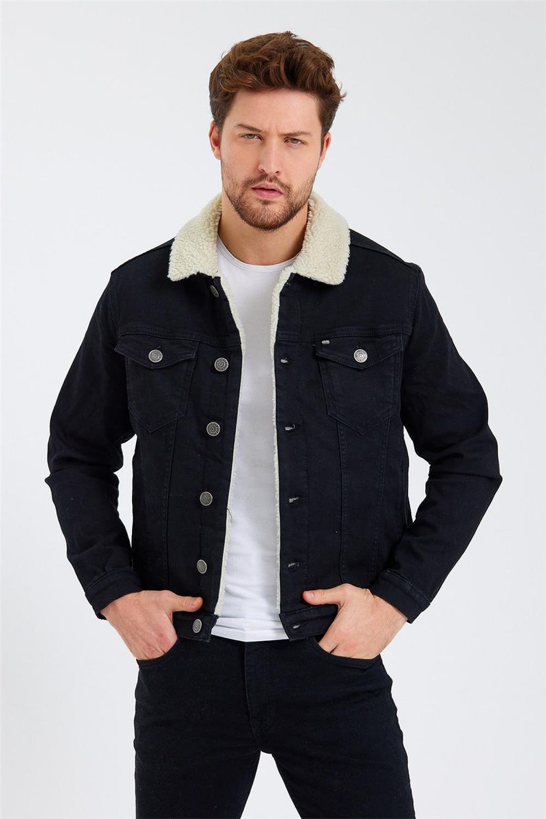 Explode Men's Furlined Denim Jacket Black Etsy