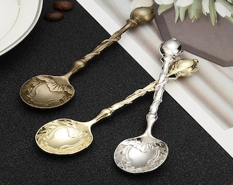 Entangled Vine Elvish Sugar Spoon • Gold, Silver, Vintage •