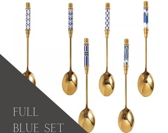 Modern Round Teaspoon Gold Mediterranean Style • Gold • Blue or Pink •