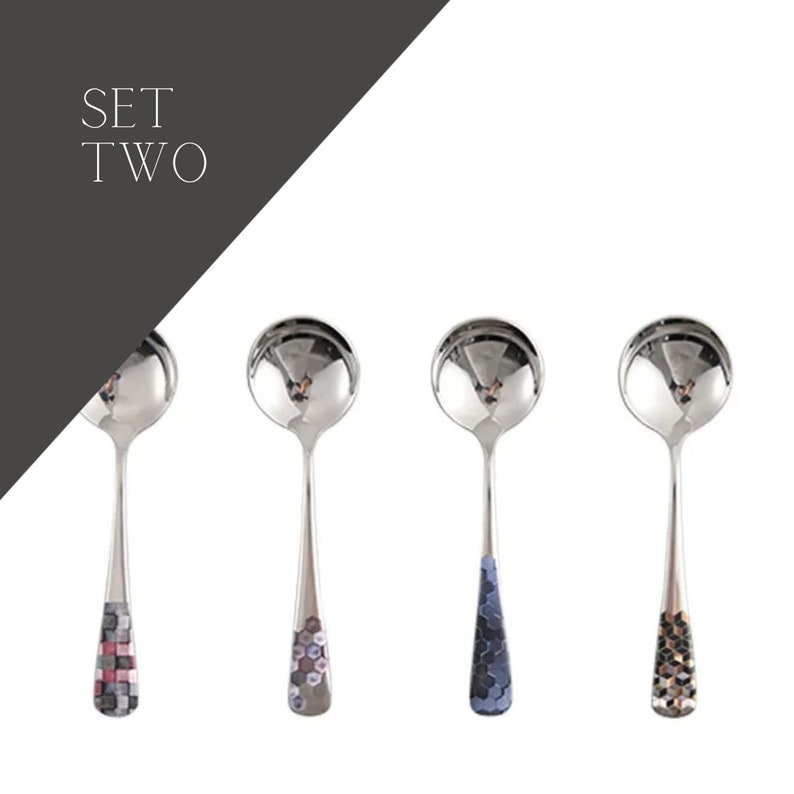 Modern Round Teaspoon Korean Mosaic Style Decor Silver Multiple
