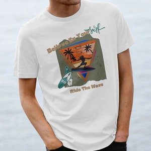 Ride The Wave T-shirt biologisch katoen cadeau voor surfer unisex