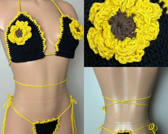 Bikini au crochet tournesol