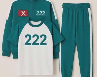 Green tracksuit with Removable Number Patches Unisex Cosplay Outfit inspired by Korean famous series with custom player