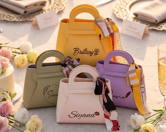 Custom Engraved Name PU Leather Gift Box, Personalized Bridesmaid Proposal Candy Bag, Wedding Thank You