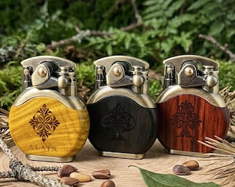 Personalized Retro Wooden Lighter - Custom Engraved Name Collectible Gift for Men Vintage Style