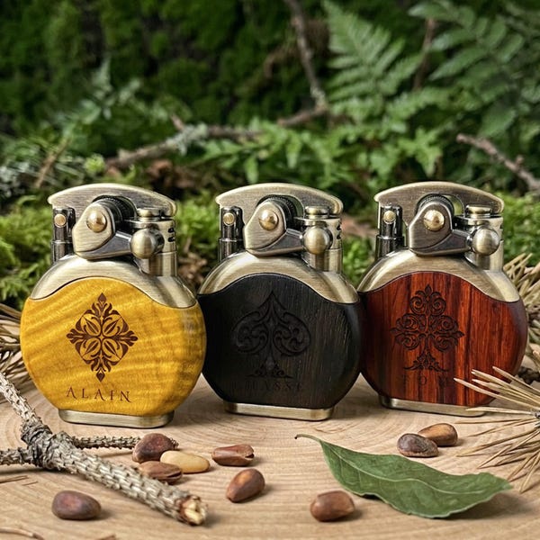 Personalized Retro Wooden Lighter - Custom Engraved Name Collectible Gift for Men Vintage Style