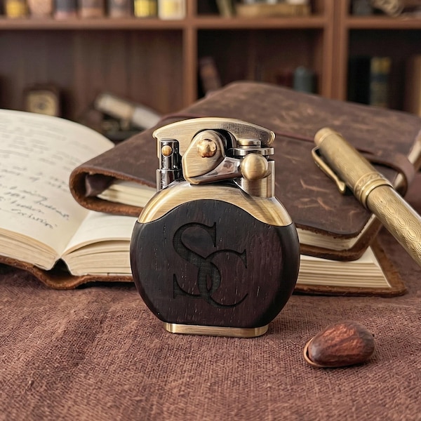 Personalized Engraved Wooden Lighter - Custom Anniversary Gift for Him, Name Engraved Retro Lighter