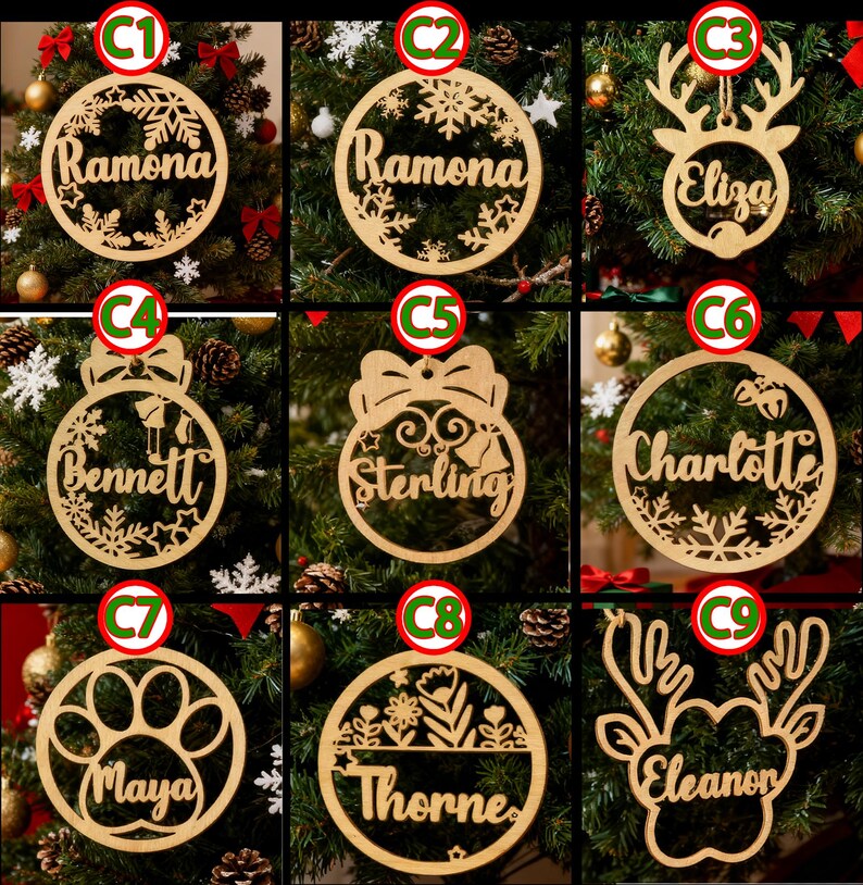 Personalized Wooden Christmas Name Ornament, Custom Laser Cut Bauble ...