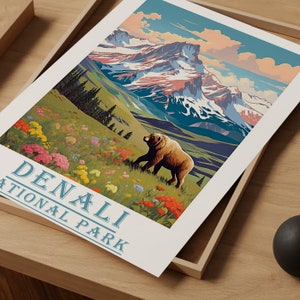 Denali Travel Poster, Alaska Wall Art, Alaska Print, Denali Poster, Alaska Poster, Mountain Poster, Denali Art, US National Parks, Denali