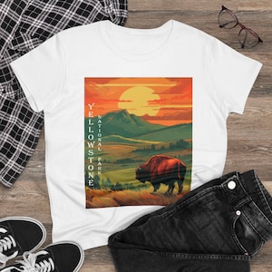 Women&#39;s Midweight Cotton Tee Yellowstone, Yellowstone t-shirt, Yellowstone National Park, US National Parks tee shirt for women,