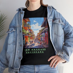 Camiseta unissex de algodão pesado de Nova Orleans, presente de viagem de Nova Orleans, camiseta retrô de Nova Orleans, presente do bairro francês, camiseta do bairro francês