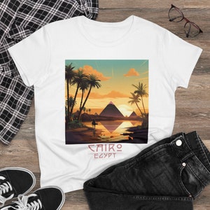 Cairo WOMEN&#39;S Midweight Cotton Tee, Great Pyramids Of Giza Tee shirt, Egyptian shirt, Egypt travel Gift, Pyramids of Giza Tee