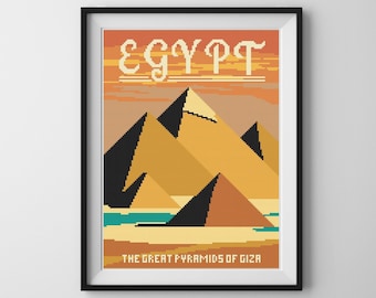 Vintage Egypt Pyramids of Giza Cross Stitch Pattern (PDF Download)